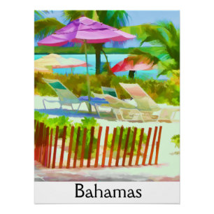 Painterly Bahamas Summer Vacation  Beach Scene Poster