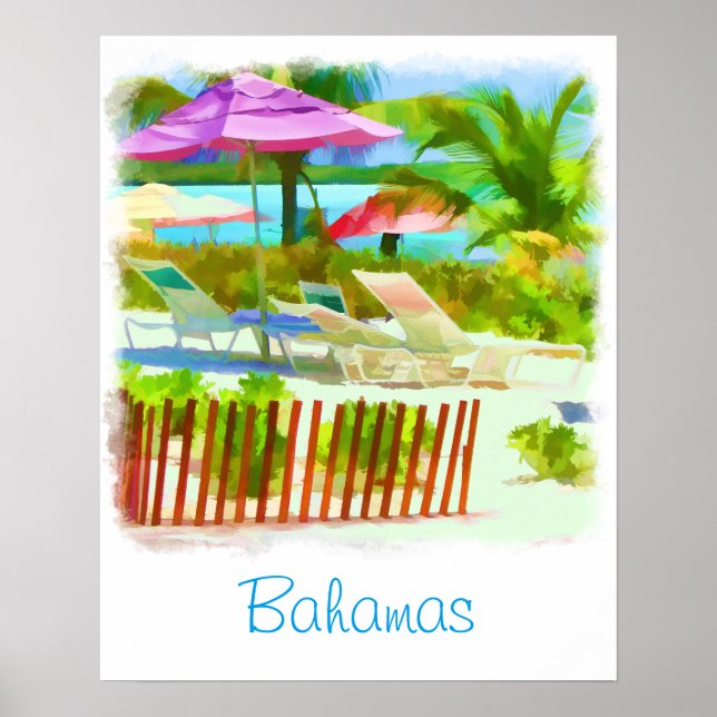 Painterly Bahamas Summer Vacation  Beach Scene Poster (Front)