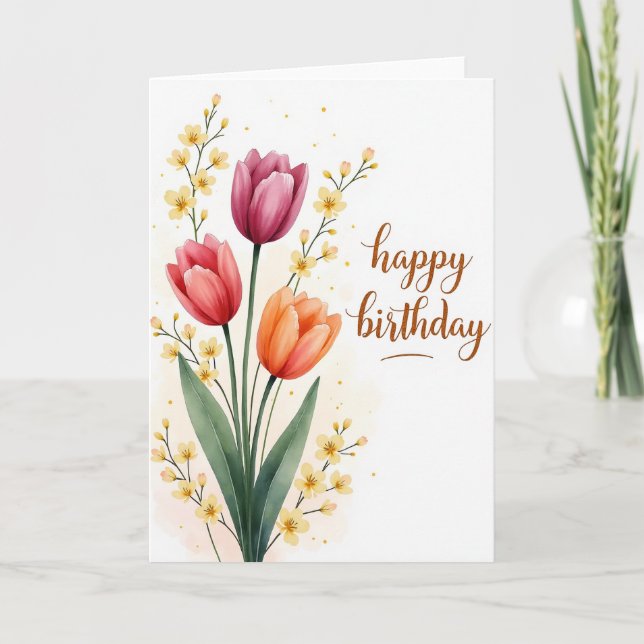 Painterly Blossom Birthday Card (Front)