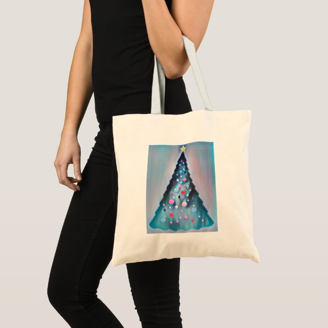 Painterly Christmas Tree Happy Holidays  Tote Bag (Front (Product))