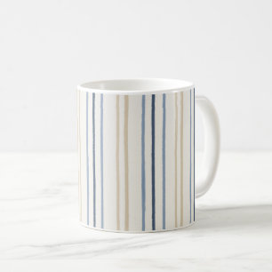 Painterly Coastal Blue and Sand Pinstripe Pattern Coffee Mug