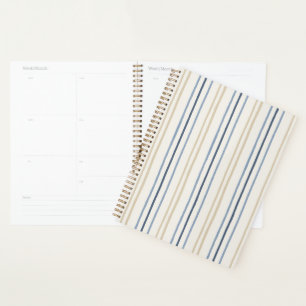 Painterly Coastal Blue and Sand Pinstripe Pattern Planner