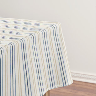 Painterly Coastal Blue and Sand Pinstripe Pattern Tablecloth