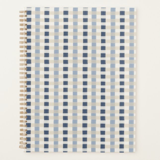 Painterly Coastal Blue Plaid Seamless Pattern Planner (Front)