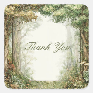 Painterly Enchanted Forest Ancient Trees Rustic Square Sticker