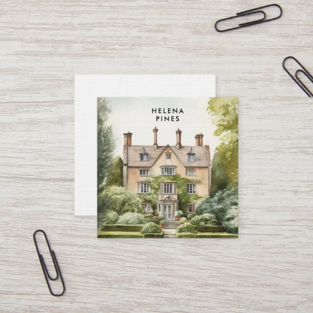 Painterly estate design - landscapers, realtors square business card (Front/Back In Situ)