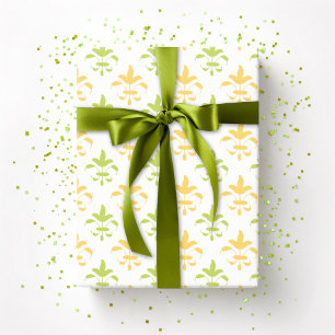 Painterly Fleur de Lis in Palm and Yellow Wrapping Paper