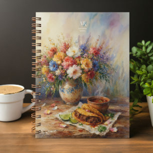 Painterly Floral Birria Tacos   Custom Monogram Notebook