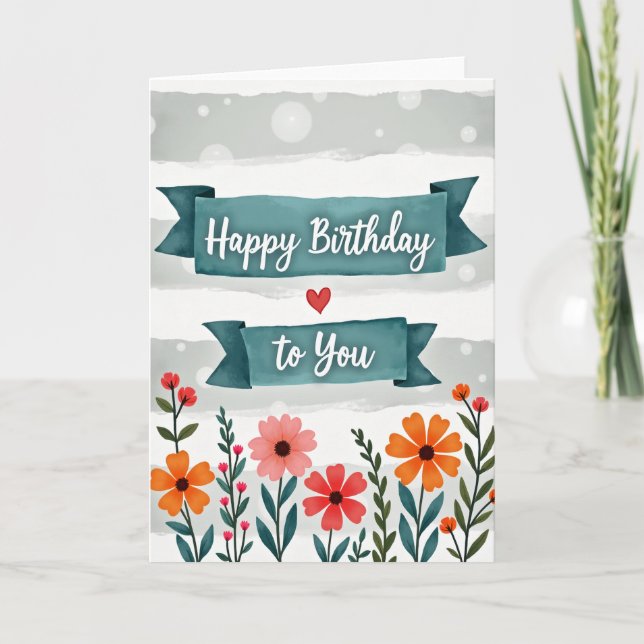 Painterly Garden Birthday Card (Front)