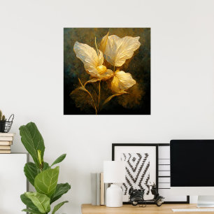 Painterly Golden Flowers in Yellow and Brown Tones Poster