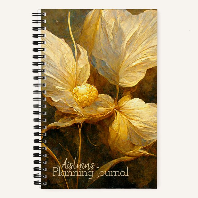 Painterly Golden Flowers Journalling Notebook (Front)