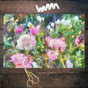 Painterly Impressionistic Pink White Dahlia Garden Tissue Paper