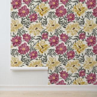 Painterly Magnolias and Pink Flowers Wallpaper