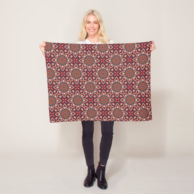 Painterly Nature Boho Floral Mandala Fleece Blanket (In Situ)