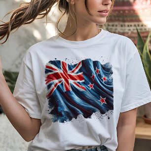 Painterly New Zealand Tattered Flag T-Shirt