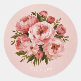 Painterly Peony Thank you Classic Round Sticker