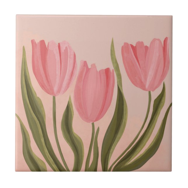 Painterly Pretty Pink Tulips  Ceramic Tile (Front)