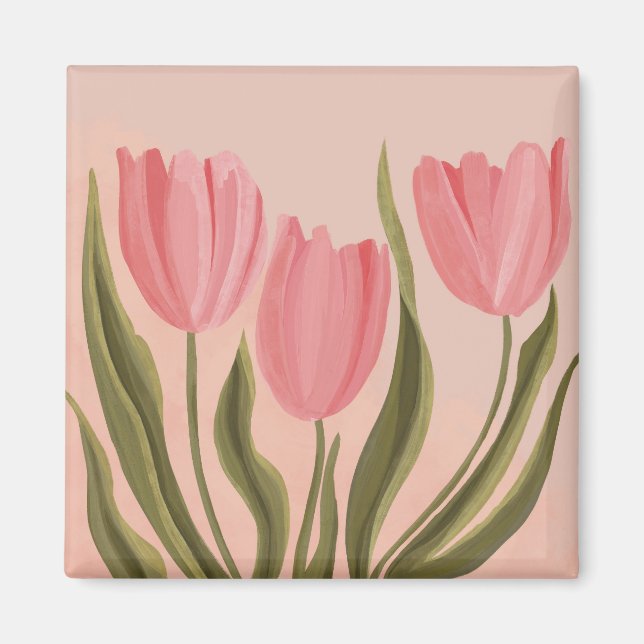 Painterly Pretty Pink Tulips  Magnet (Front)