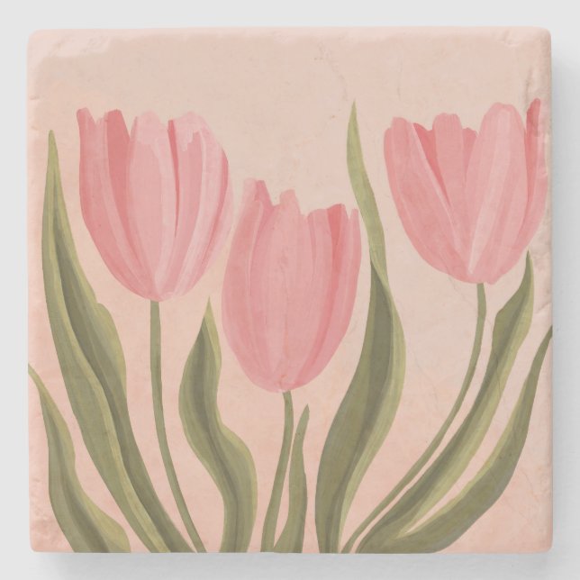 Painterly Pretty Pink Tulips  Stone Coaster (Front)