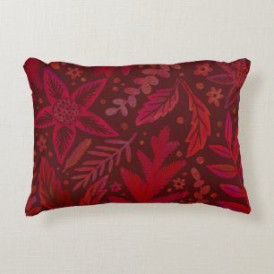 Painterly Red Botanical Leaf Pattern Decorative Cushion