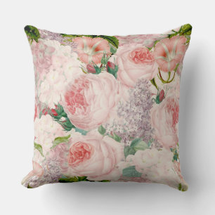Painterly Retro Roses Lilacs Flower Spring Pattern Cushion