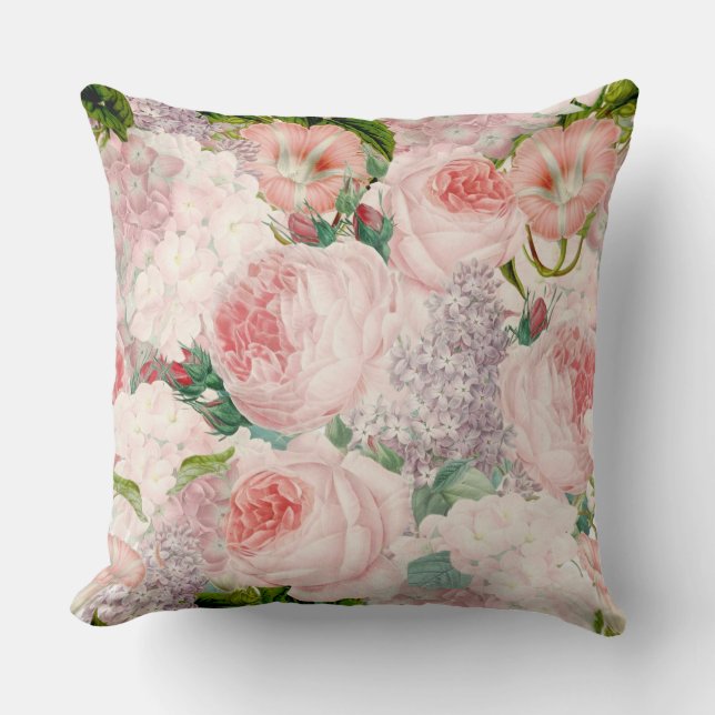 Painterly Retro Roses Lilacs Flower Spring Pattern Cushion (Front)