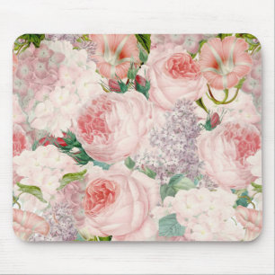 Painterly Retro Roses Lilacs Flower Spring Pattern Mouse Pad