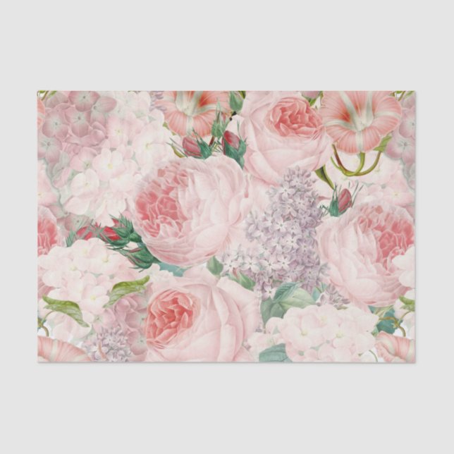 Painterly Retro Roses Lilacs Flower Spring Pattern Tissue Paper (Front)