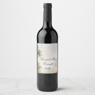 Painterly Romantic Garden Wedding Wine Label