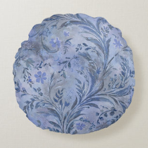 Painterly Smokey Blue Dreamy Hues Round Cushion