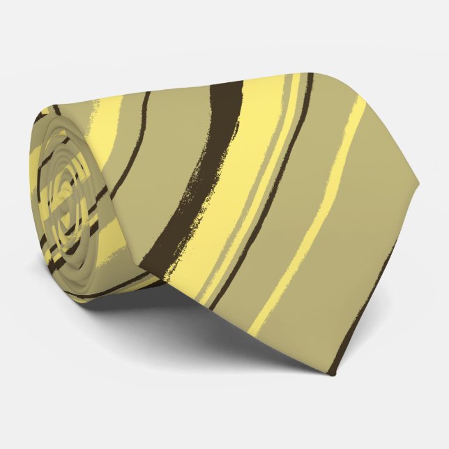 Painterly Striped Khaki, Brown & Yellow Two-Sided Tie (Rolled)