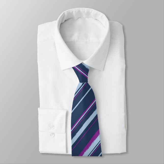 Painterly Striped Navy & Violet Two-Sided Tie (Tied)