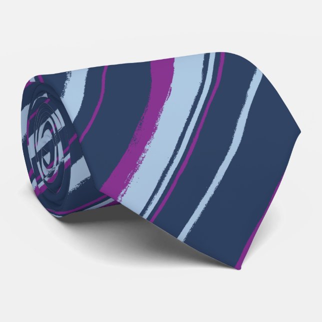Painterly Striped Navy & Violet Two-Sided Tie (Rolled)