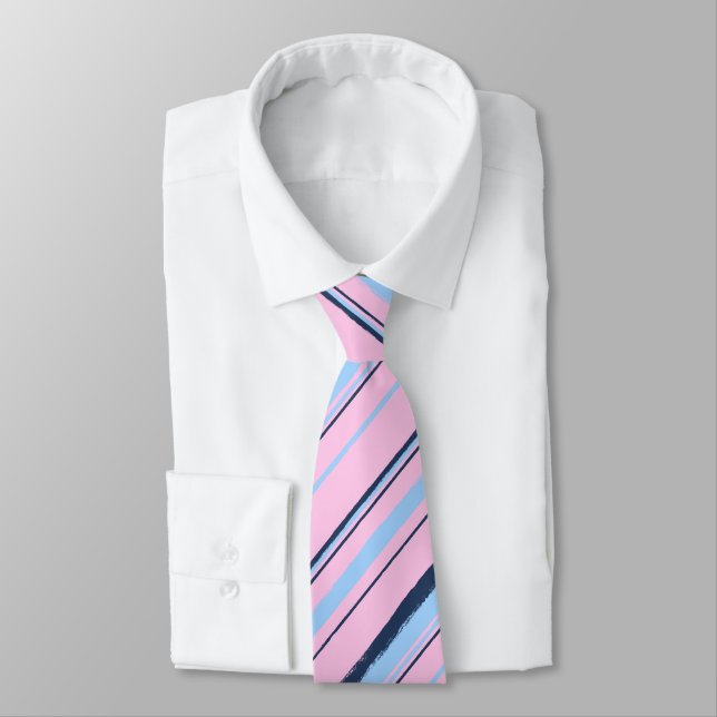 Painterly Striped Pink & Navy Two-Sided Wedding Tie (Tied)