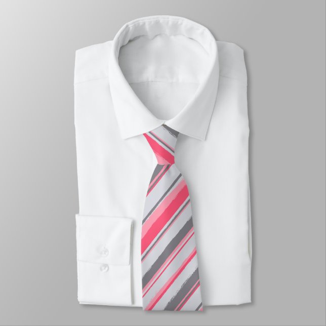 Painterly Striped Salmon Two-Sided Wedding Tie (Tied)
