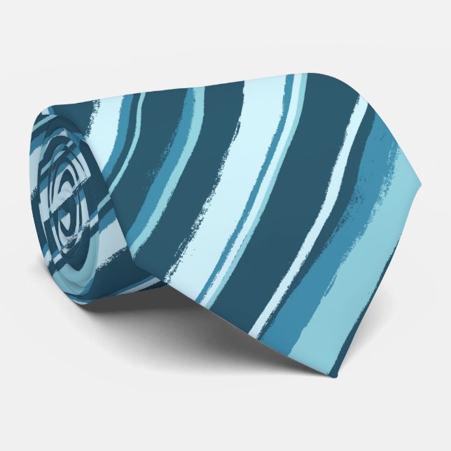 Painterly Striped Tonal Teals Multi Two-Sided Tie (Rolled)