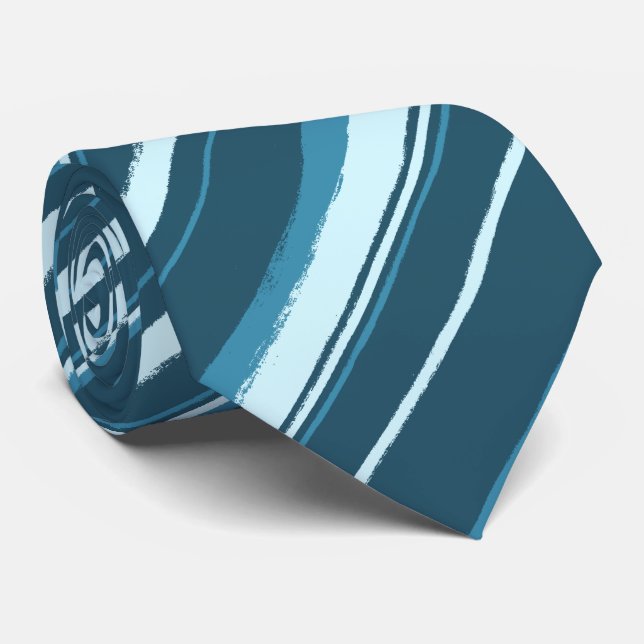 Painterly Striped Tonal Teals Two-Sided Tie (Rolled)