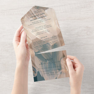 Painterly teal terracotta abstract rsvp wedding all in one invitation