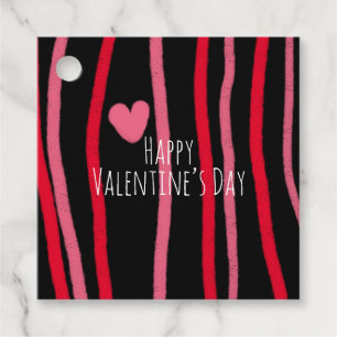 Painterly Valentines Stripes and Heart Black Favour Tags