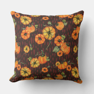 Painterly Watercolor Fall Pumpkins Orange/Black Cushion