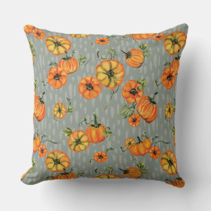 Painterly Watercolor Fall Pumpkins Orange/Greige Cushion