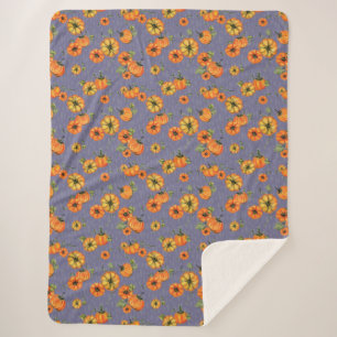 Painterly Watercolor Fall Pumpkins Orange/Purple Sherpa Blanket