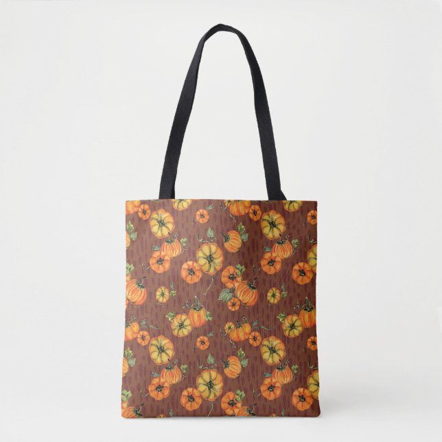 Painterly Watercolor Fall Pumpkins Orange/Rust Tote Bag (Front)