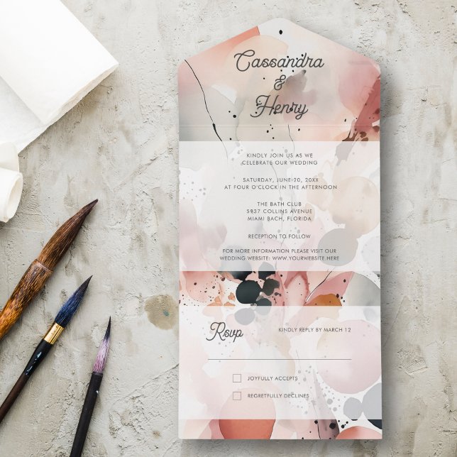 Painterly Watercolor Modern Pastel Spring Wedding  All In One Invitation (Creator Uploaded)