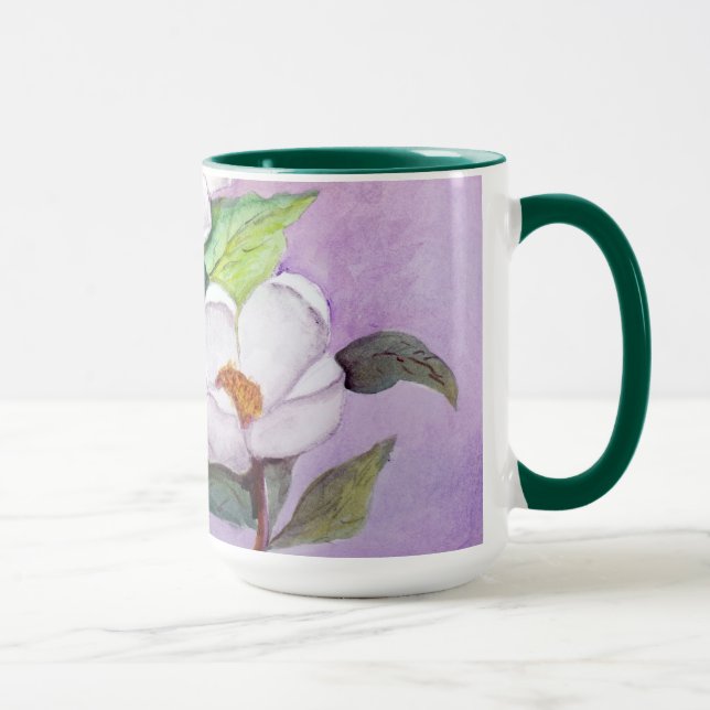 Painterly White Southern Magnolias on Lavender Mug (Right)