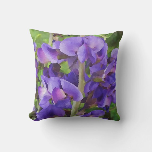 Painterly Wild Blue Indigo Flowers Botanical Art Cushion (Front)