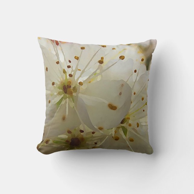 Painterly Wild Plum Blossoms Botanical Art Cushion (Front)