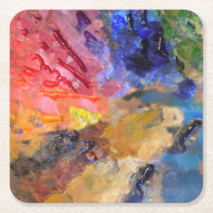 Painter's Palette Colourful Paint  Square Paper Coaster