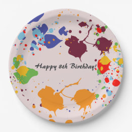 Painting 8th Birthday Party Colourful Splashes Paper Plate