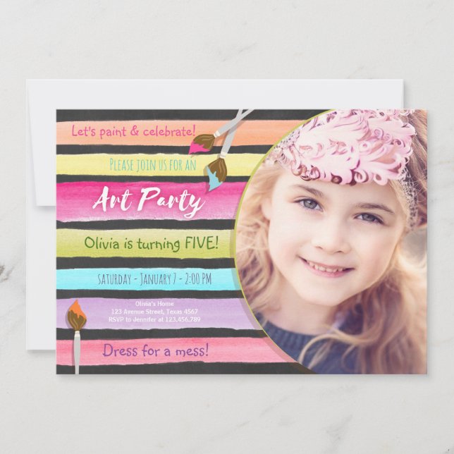 Painting Art Party birthday invitation Chalkboard (Front)